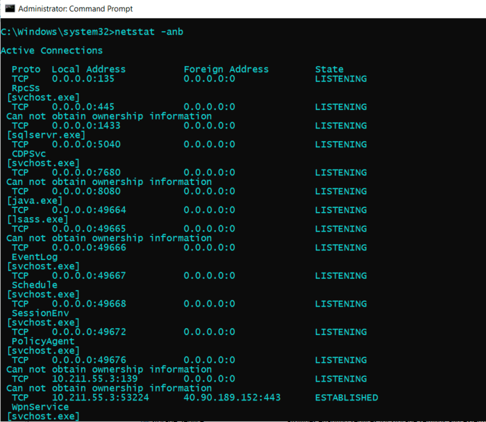 What does netstat -a do