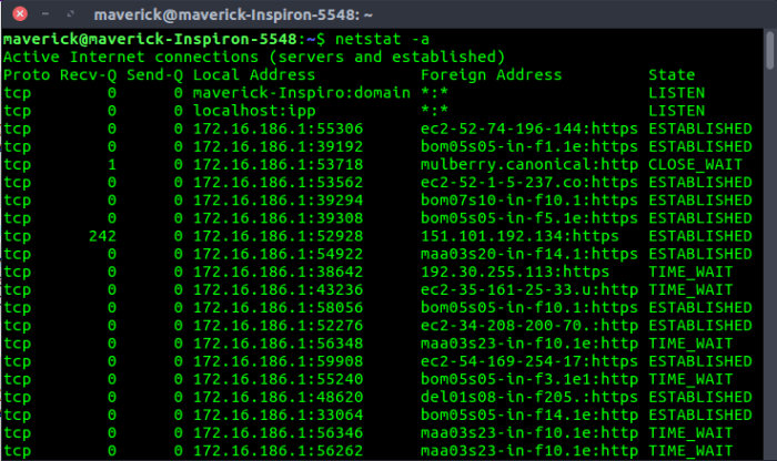 Netstat command linux port listening show sockets geeksforgeeks both non