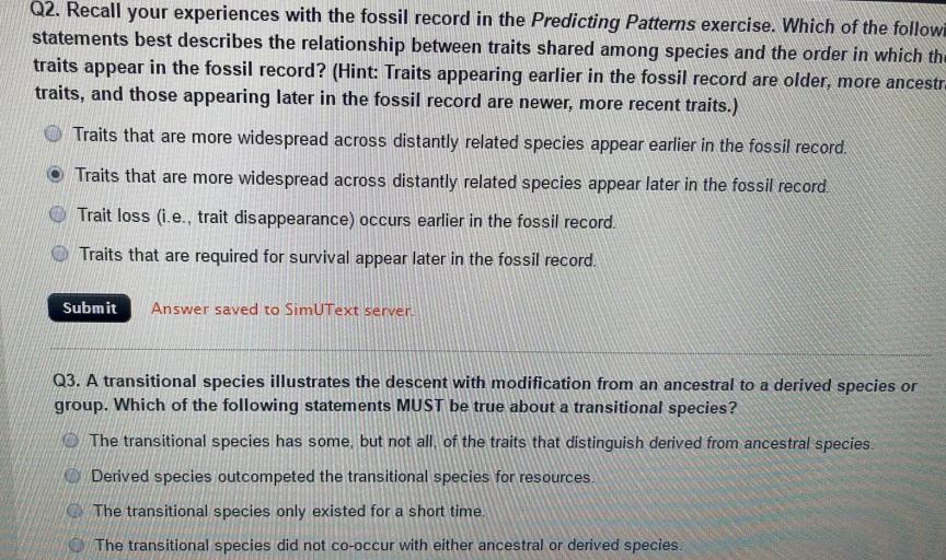 Recall your experiences with the fossil record